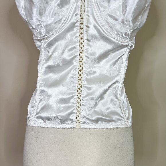 Vintage | 90s Secret Treasure White Satin Lace Mesh Back Corset Top Lingerie - Picture 4 of 10
